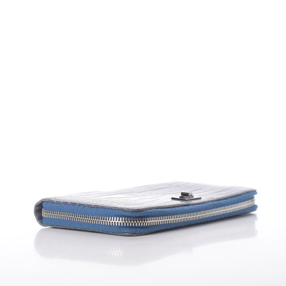 Chanel Matte Alligator Reissue Large Gusset Zip Around Wallet Blue 4 of 9