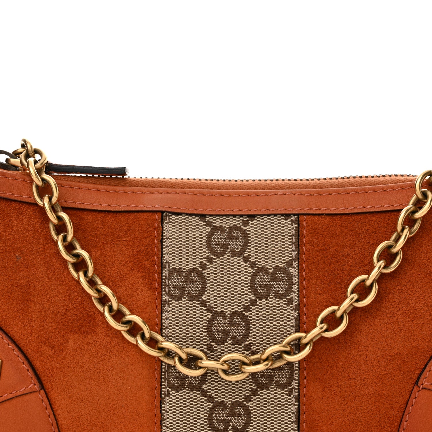 Gucci Suede Monogram Horsebit Nail Chain Pochette Orange 8 of 15