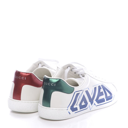 Gucci Calfskin Nappa LOVED Print Mens Ace Sneakers 10 White Red Flame Green 4 of 11