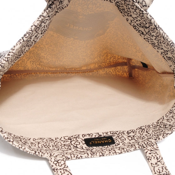 Canvas Printed Tote Bag Beige Black