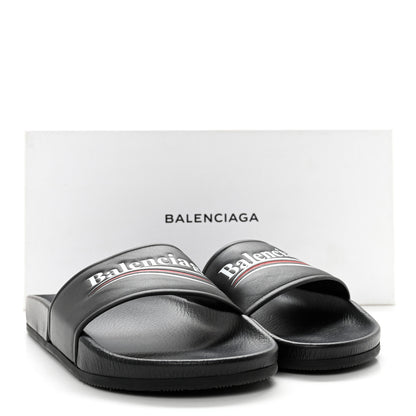 Balenciaga Nappa Political Campaign Logo Womens Pool Slide Sandals 38 Black White Vermillon 8 of 8