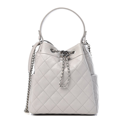 Chanel Grained Calfskin Quilted Medium CC Chain Bucket Drawstring Bag Light Grey 1 of 15