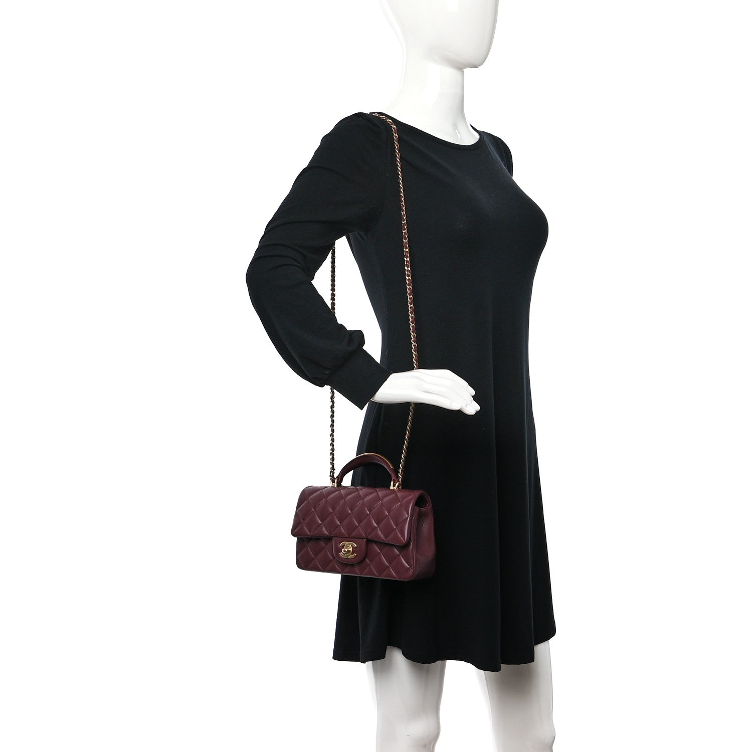 Chanel Lambskin Metal Quilted Mini Top Handle Rectangular Flap Burgundy 2 of 11