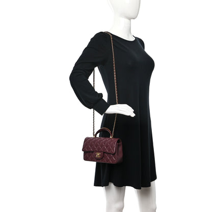 Chanel Lambskin Metal Quilted Mini Top Handle Rectangular Flap Burgundy 2 of 11