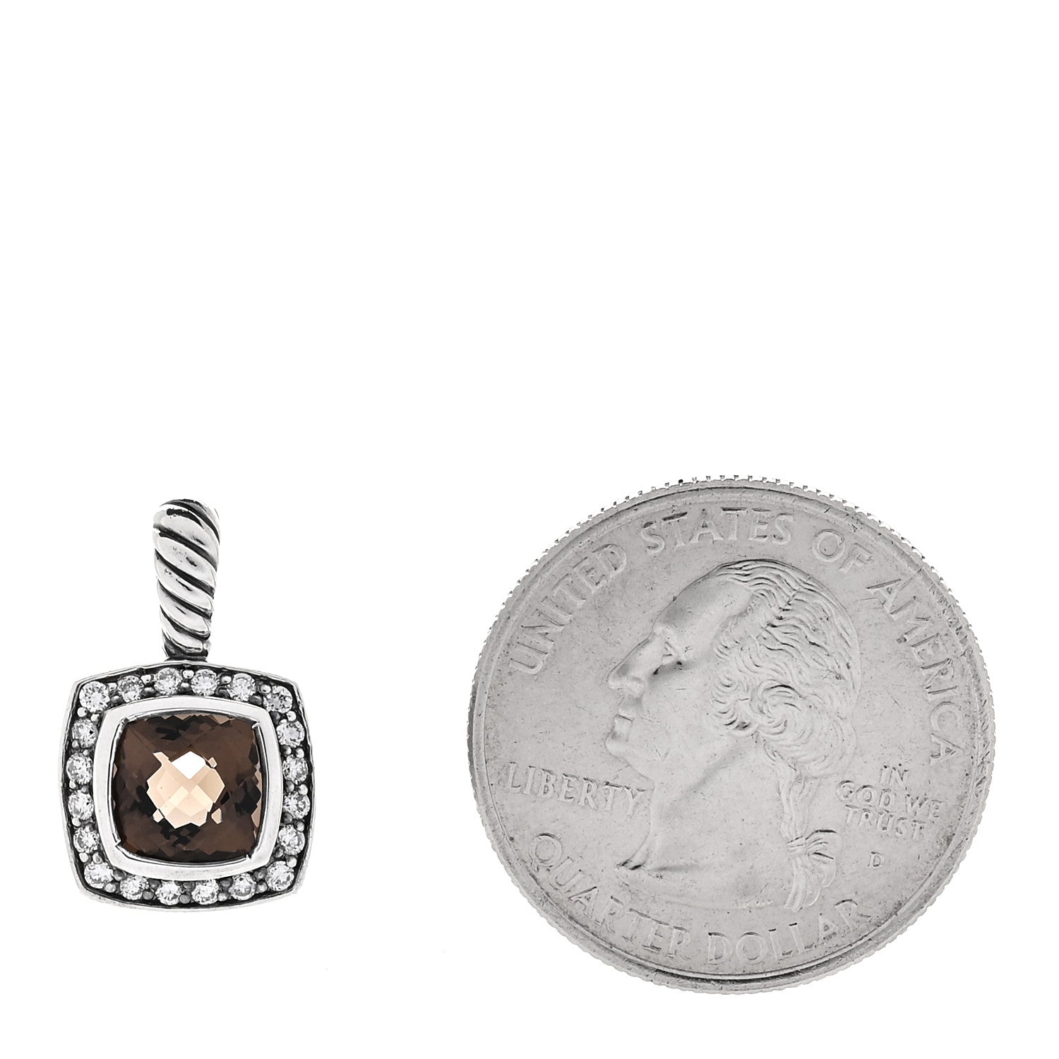 David Yurman Sterling Silver Diamond Smoky Quartz 7mm Petite Albion Pendant 2 of 4