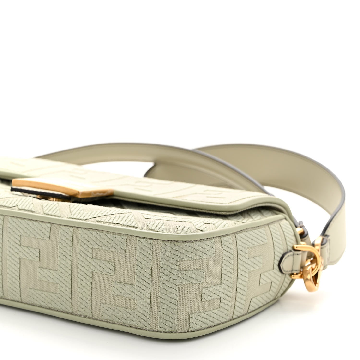 Fendi Canvas Vitello King FF Embroidered Baguette Green Tea 9 of 9