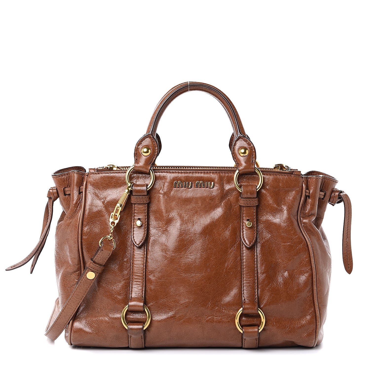 Miu Miu Vitello Lux Gathered Tote Palissandro 1 of 15