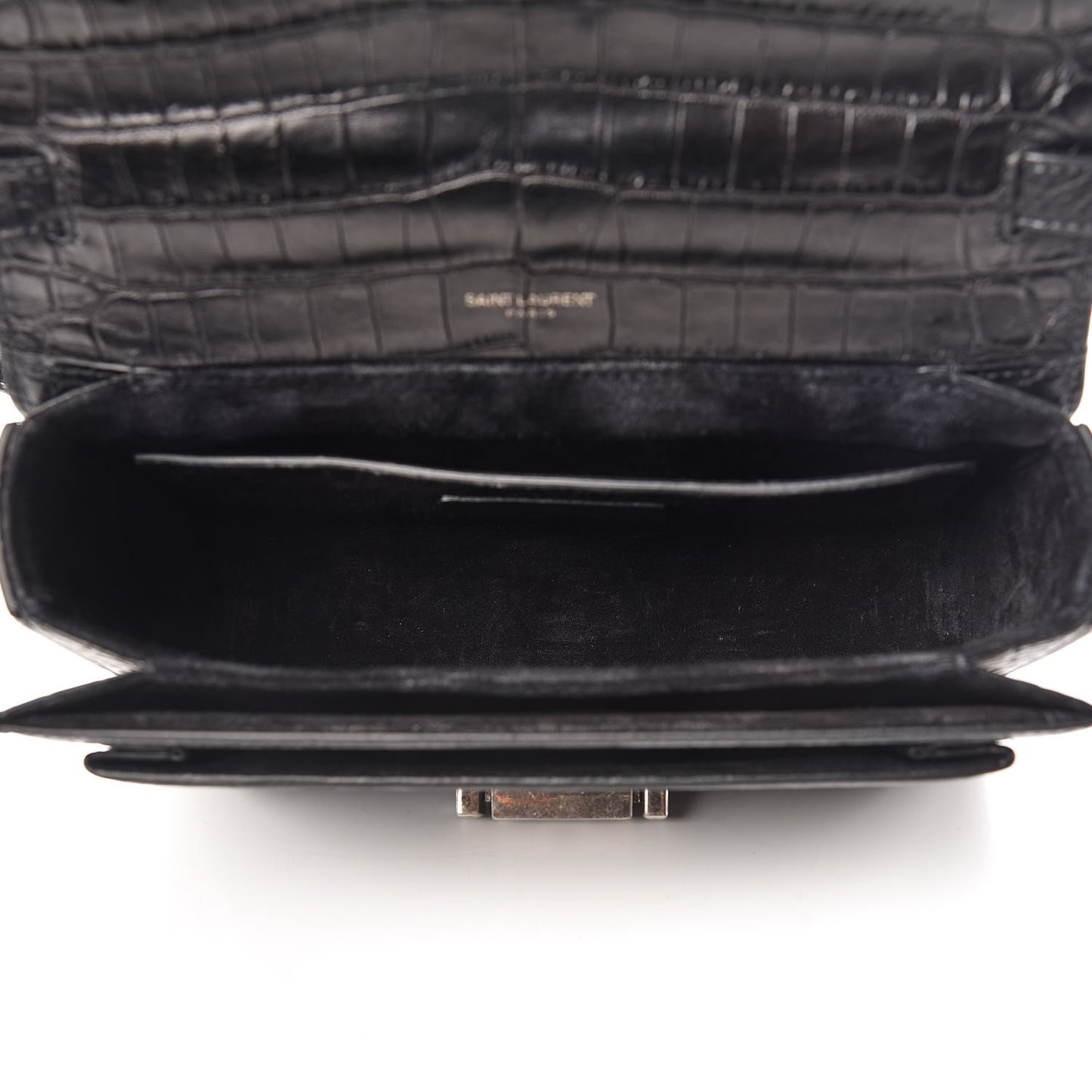 Calfskin Crocodile Embossed Medium Bellechasse Satchel Black