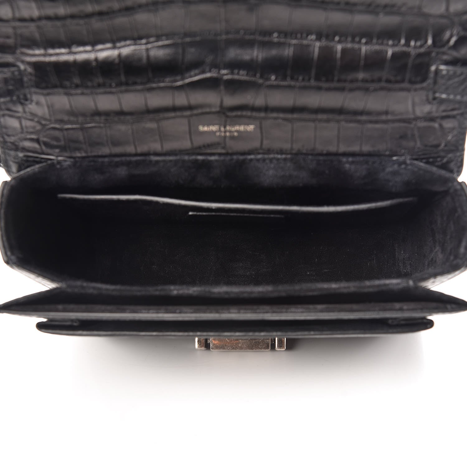 Saint Laurent Calfskin Crocodile Embossed Medium Bellechasse Satchel Black 5 of 9