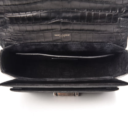 Saint Laurent Calfskin Crocodile Embossed Medium Bellechasse Satchel Black 5 of 9