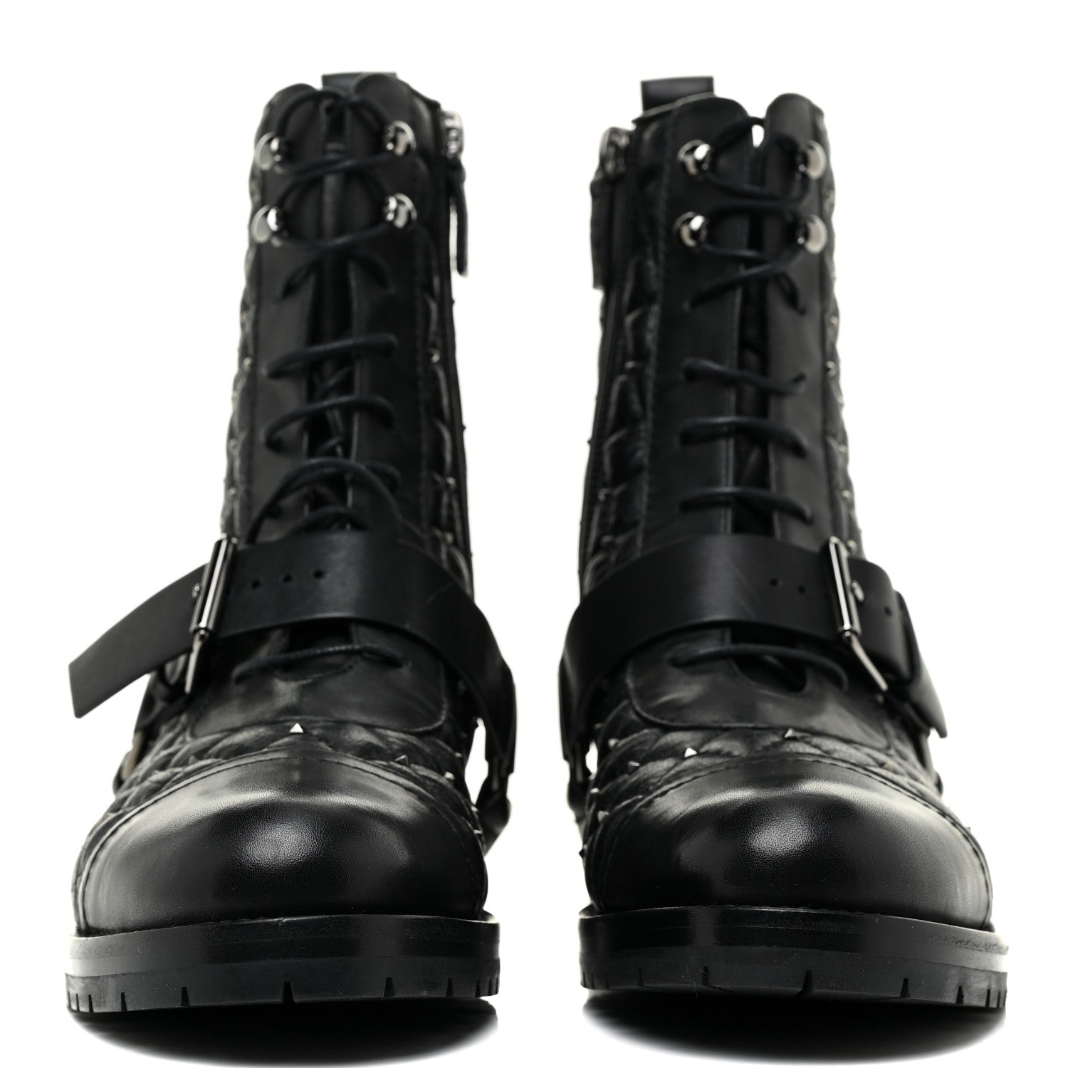 Valentino Garavani Crackled Lambskin Rockstud Spike 20mm Combat Boots 36.5 Black 2 of 11