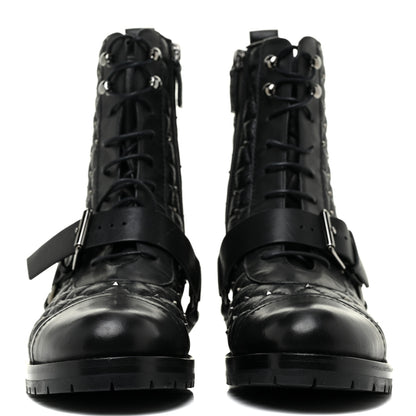 Valentino Garavani Crackled Lambskin Rockstud Spike 20mm Combat Boots 36.5 Black 2 of 11