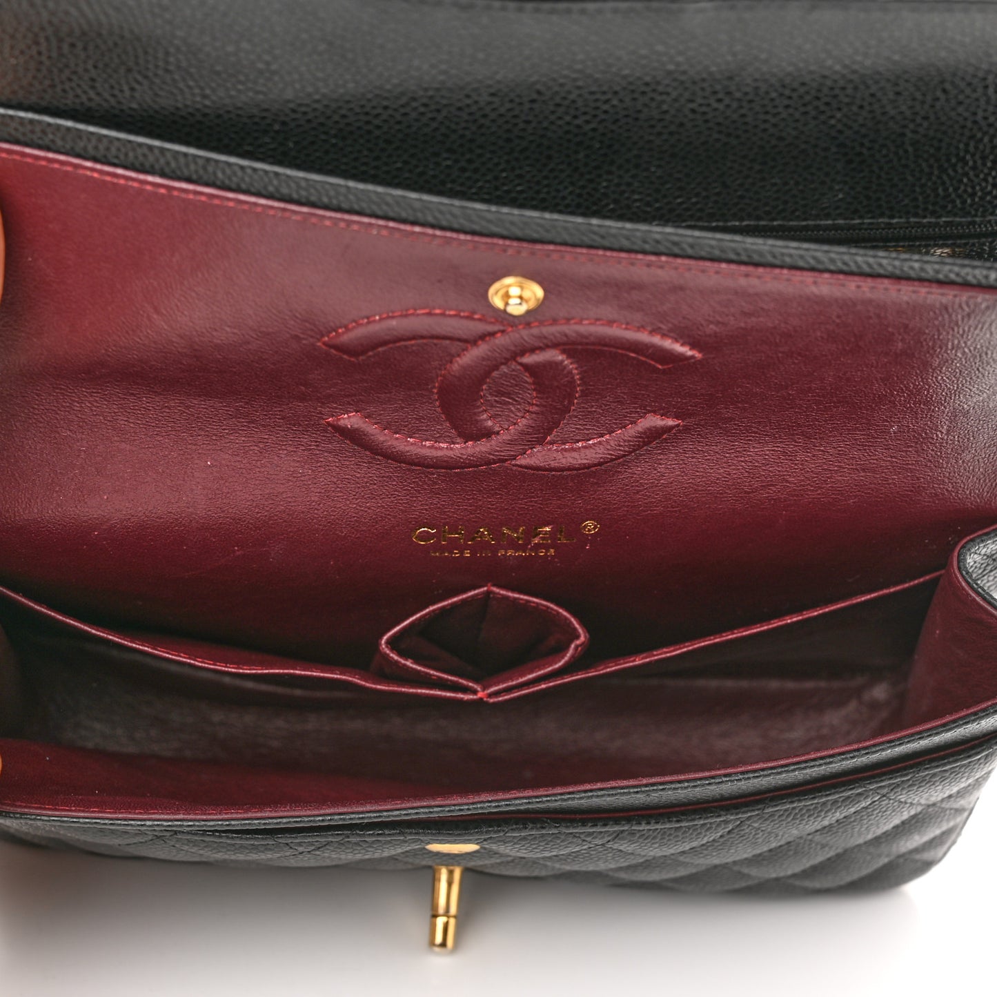 Caviar Quilted Medium Double Flap Black