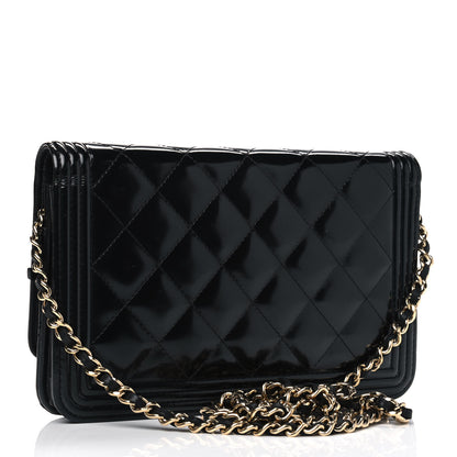 Chanel Patent Calfskin Quilted Boy Wallet On Chain WOC Black 2 of 7