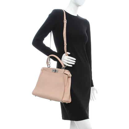 Fendi Cuoio Romano Selleria Bi-Color Medium Peekaboo Iconic Satchel Rosa Plaster Pesca 2 of 45