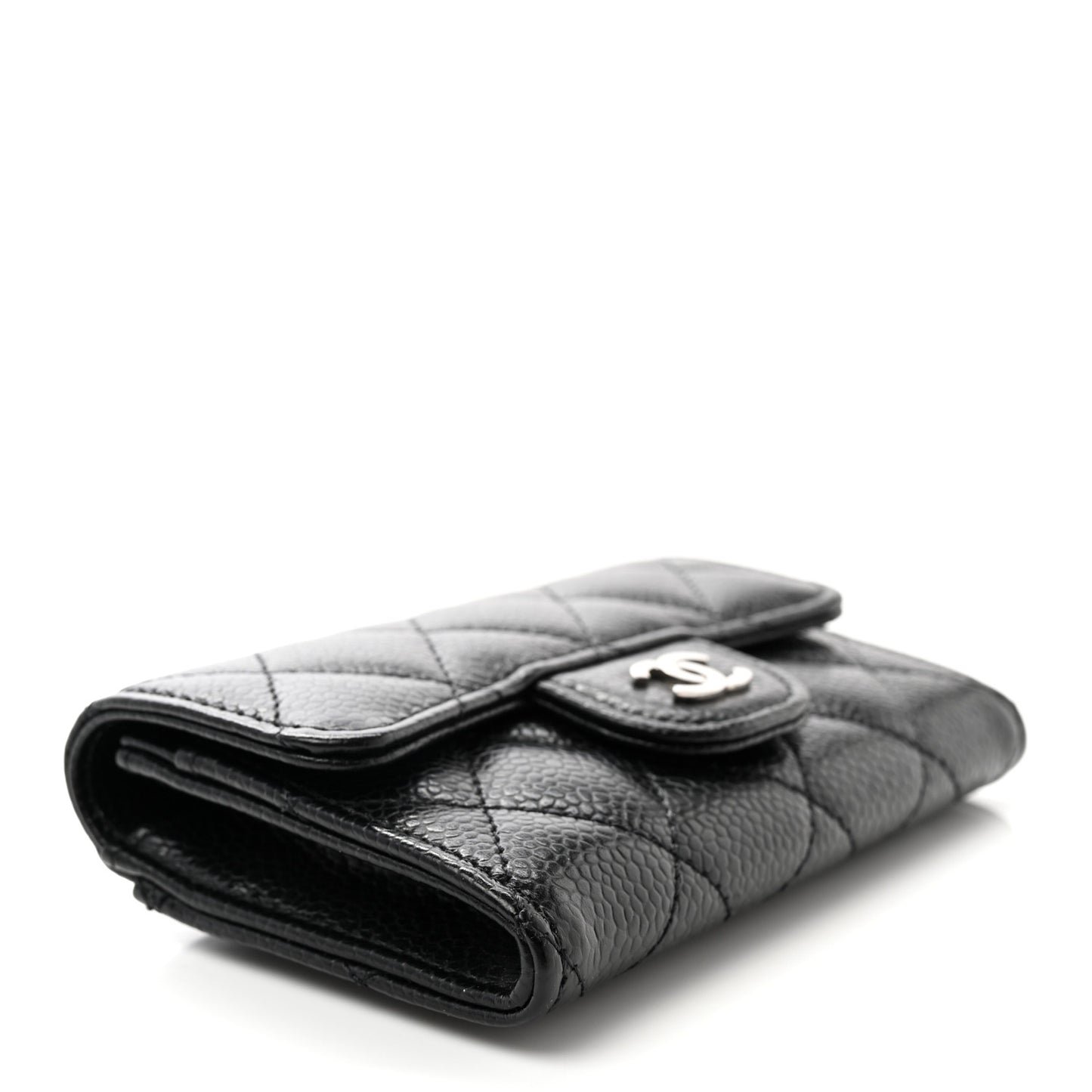 Caviar Quilted Flap Card Holder Wallet Black