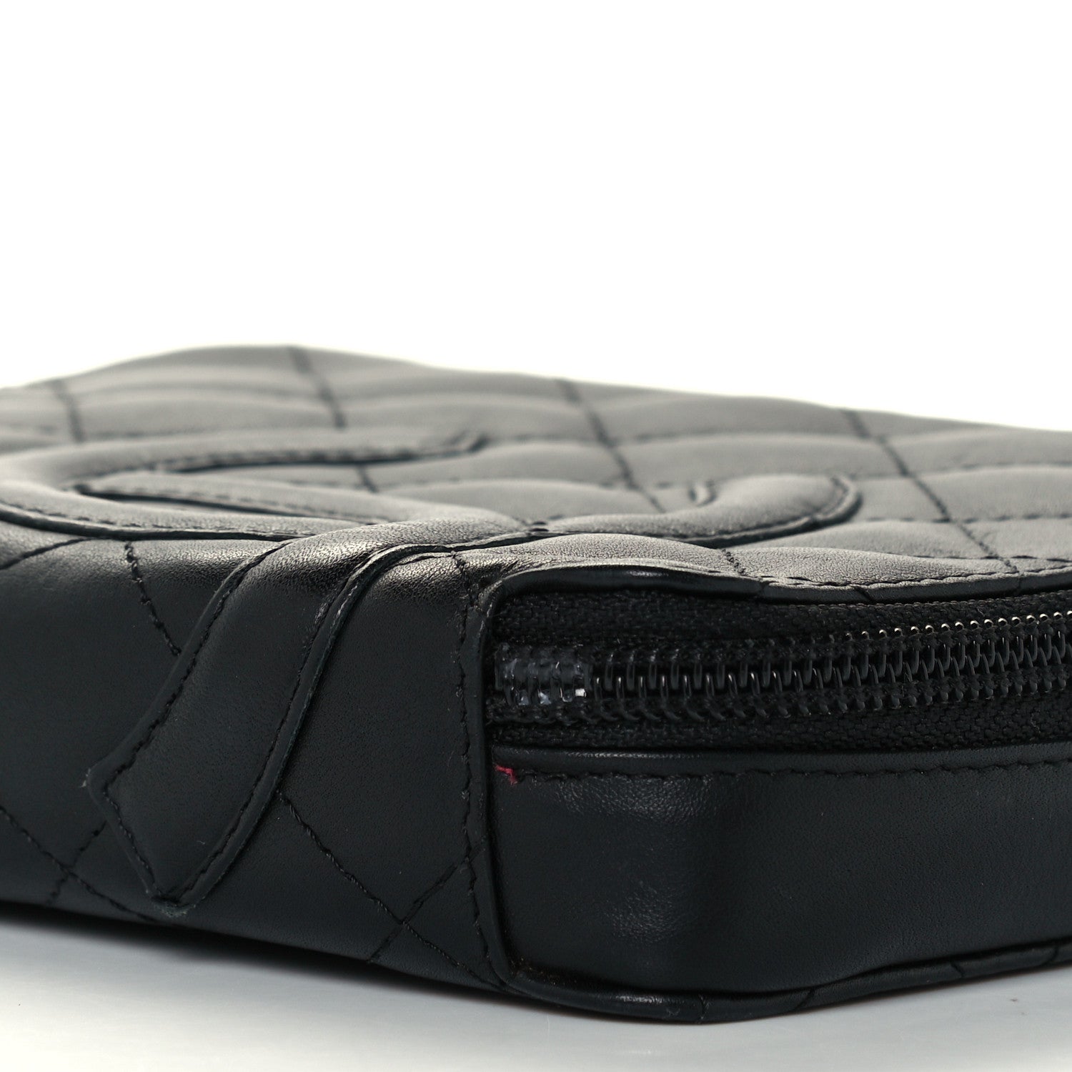 Chanel Calfskin Quilted Cambon Zip Around Cosmetic Pouch Black 8 of 9