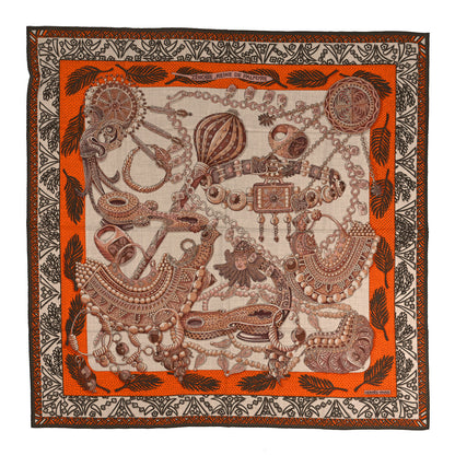 Hermes Cashmere Silk Zénobie Reine De Palmyre 140 Natural Terracotta Vert 1 of 5