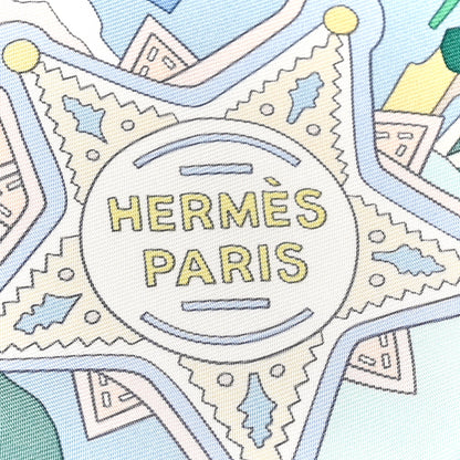 Hermes Silk Bottes Story Scarf 90 Bleu Rose Poudre Vert 3 of 5