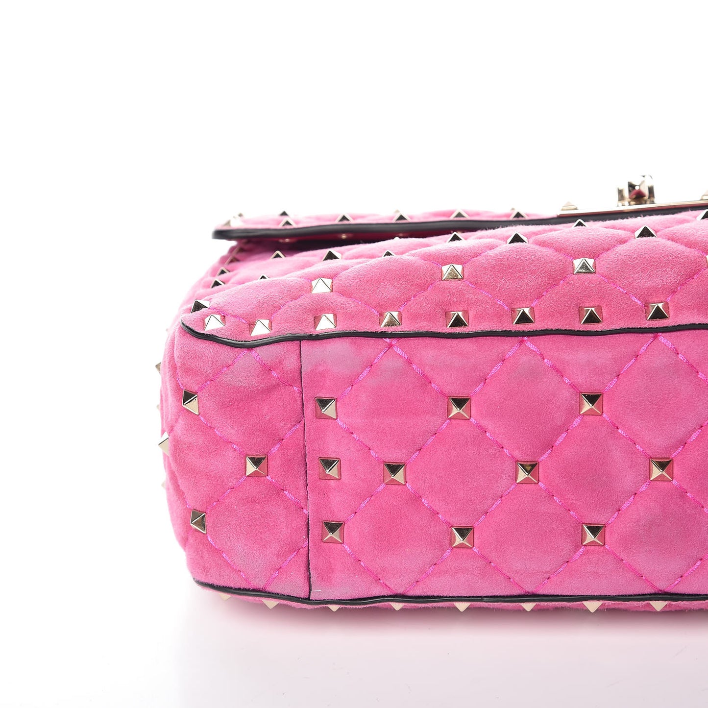 Suede Medium Rockstud Spike Shoulder Bag Bright Fuxia