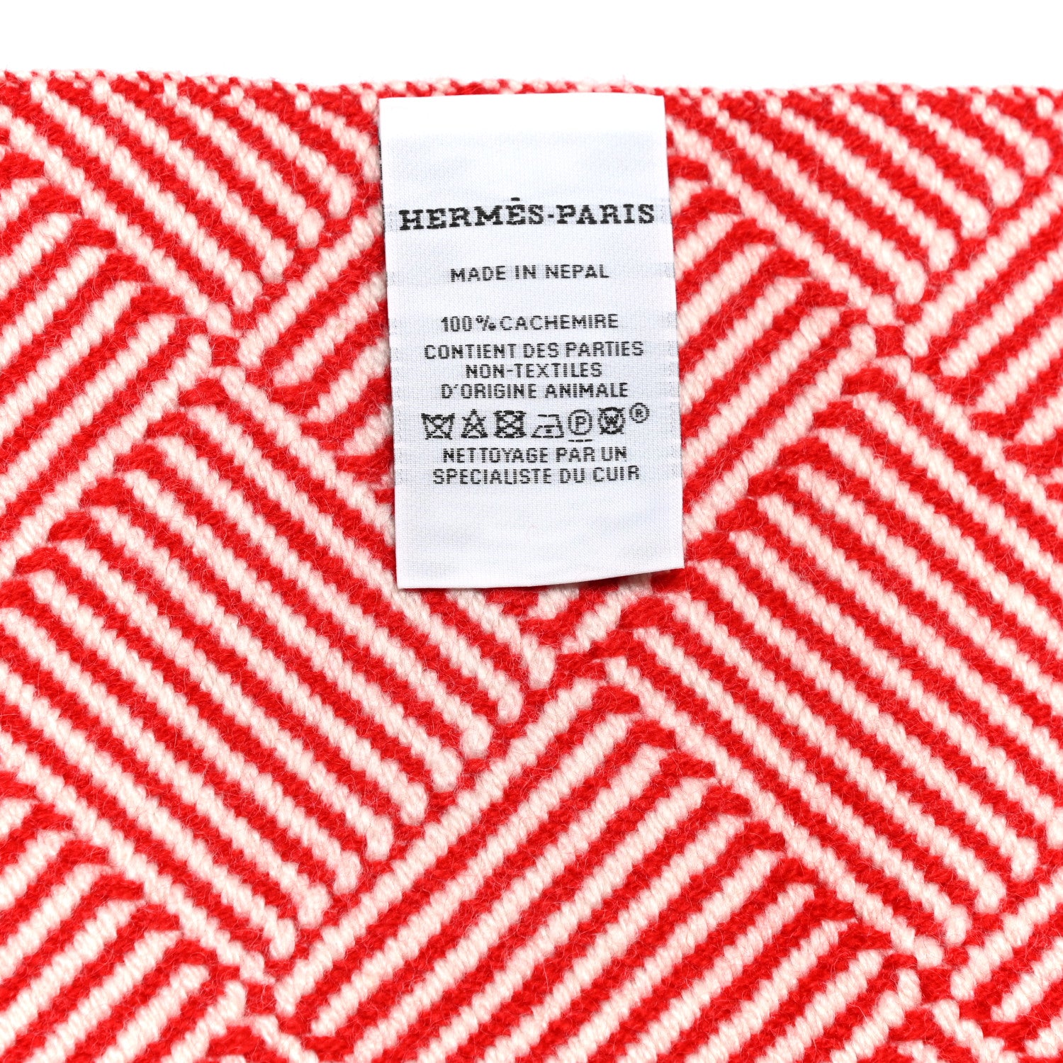 Hermes Cashmere Tile Weave Muffler Rouge Laque Ecru 5 of 5