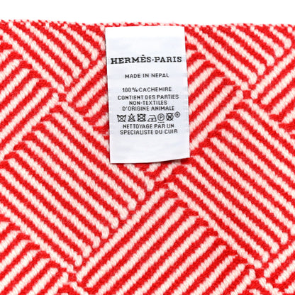 Hermes Cashmere Tile Weave Muffler Rouge Laque Ecru 5 of 5