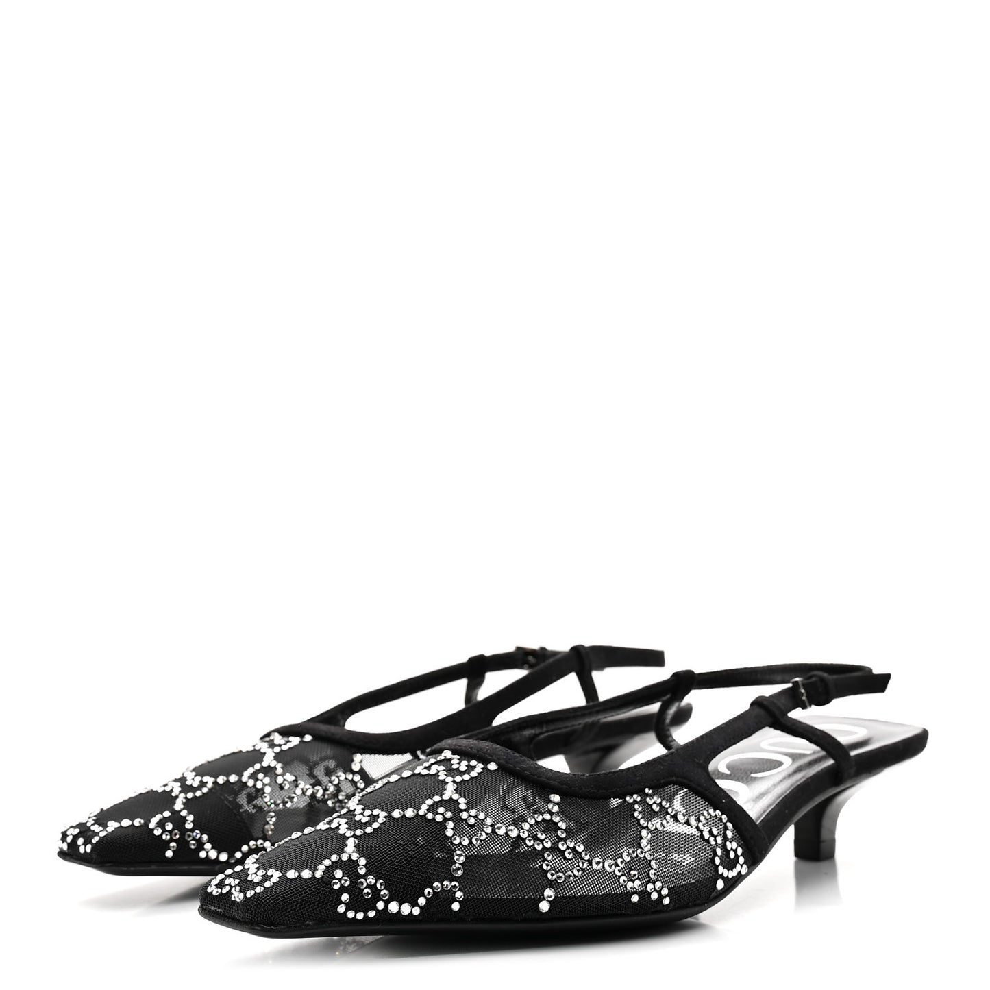 Tela Retino Kid Scamosciato Crystal GG Monogram Square G 35mm Slingback Pumps 35.5 Black