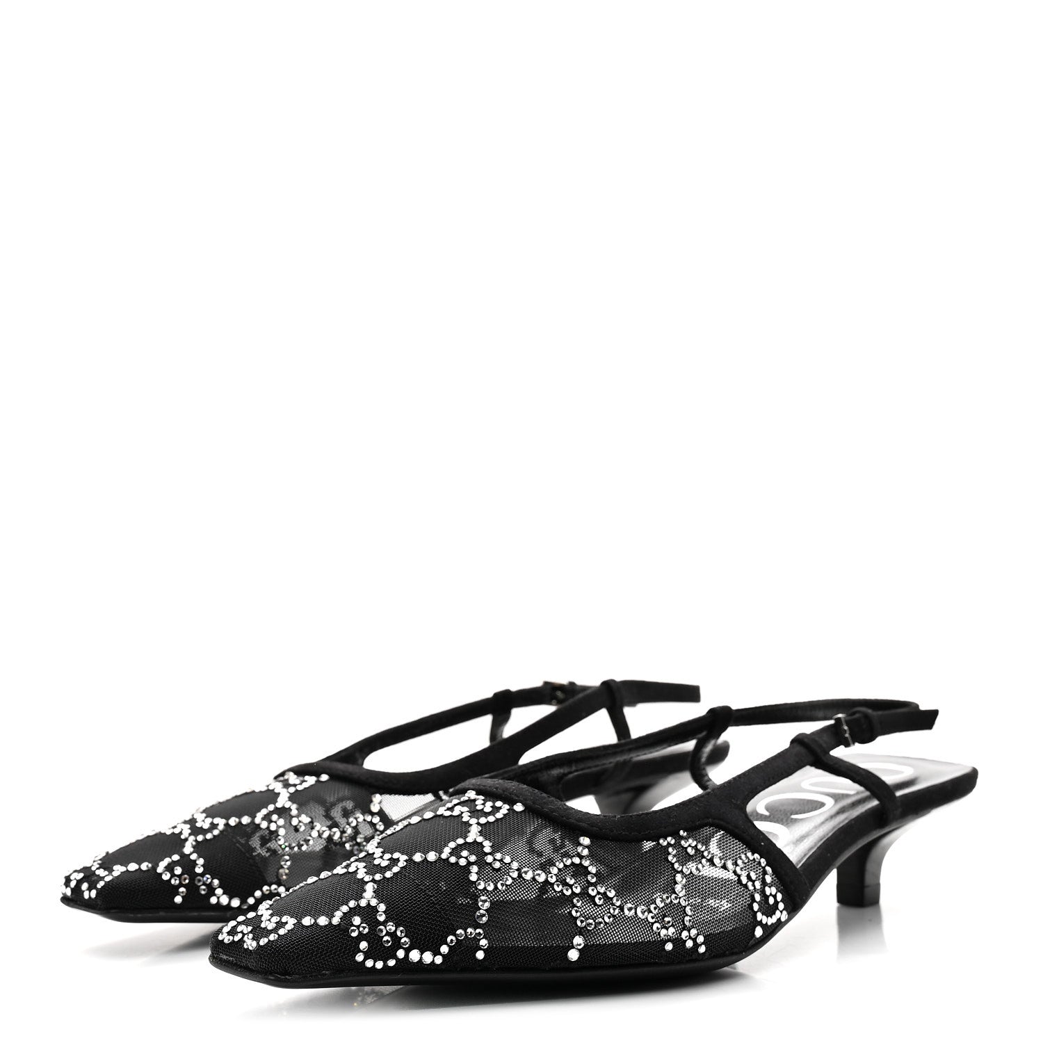 Gucci Tela Retino Kid Scamosciato Crystal GG Monogram Square G 35mm Slingback Pumps 35.5 Black 3 of 9
