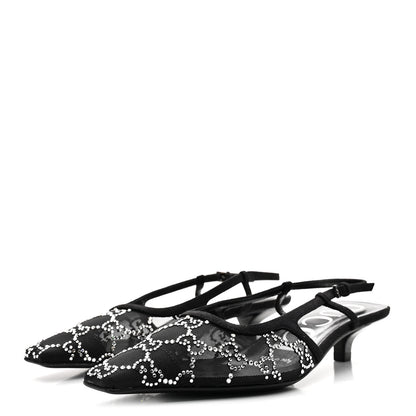Gucci Tela Retino Kid Scamosciato Crystal GG Monogram Square G 35mm Slingback Pumps 35.5 Black 3 of 9