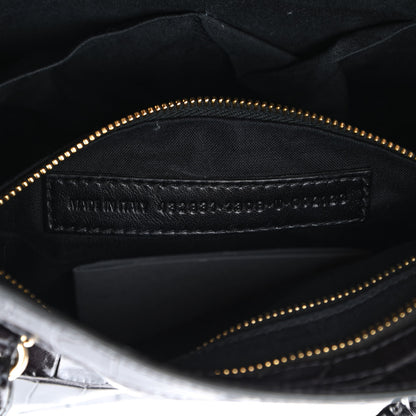 Balenciaga Shiny Supple Calfskin Crocodile Embossed Gold Metallic Edge Hardware S City Dark Grey 9 of 9