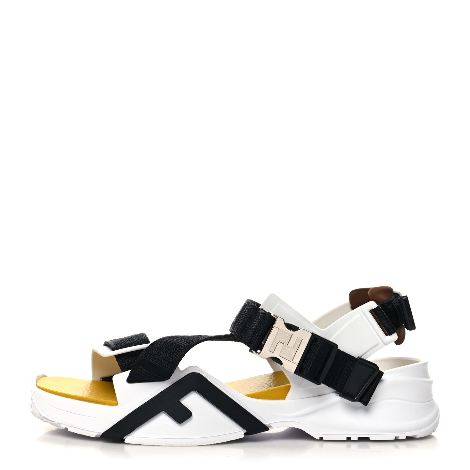 Fendi Rubber Jacquard Lycra TPU FF Mens Fendi Flow Sandals 8 Black Tobacco Ultra White 1 of 7