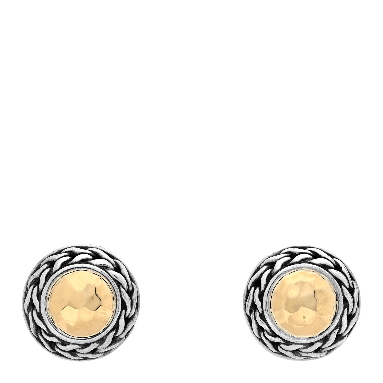 John Hardy Sterling Silver 18K Yellow Gold 16mm Palu Round Earrings 1 of 4