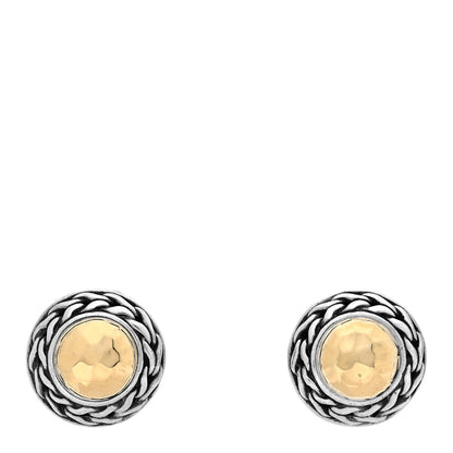 John Hardy Sterling Silver 18K Yellow Gold 16mm Palu Round Earrings 1 of 4