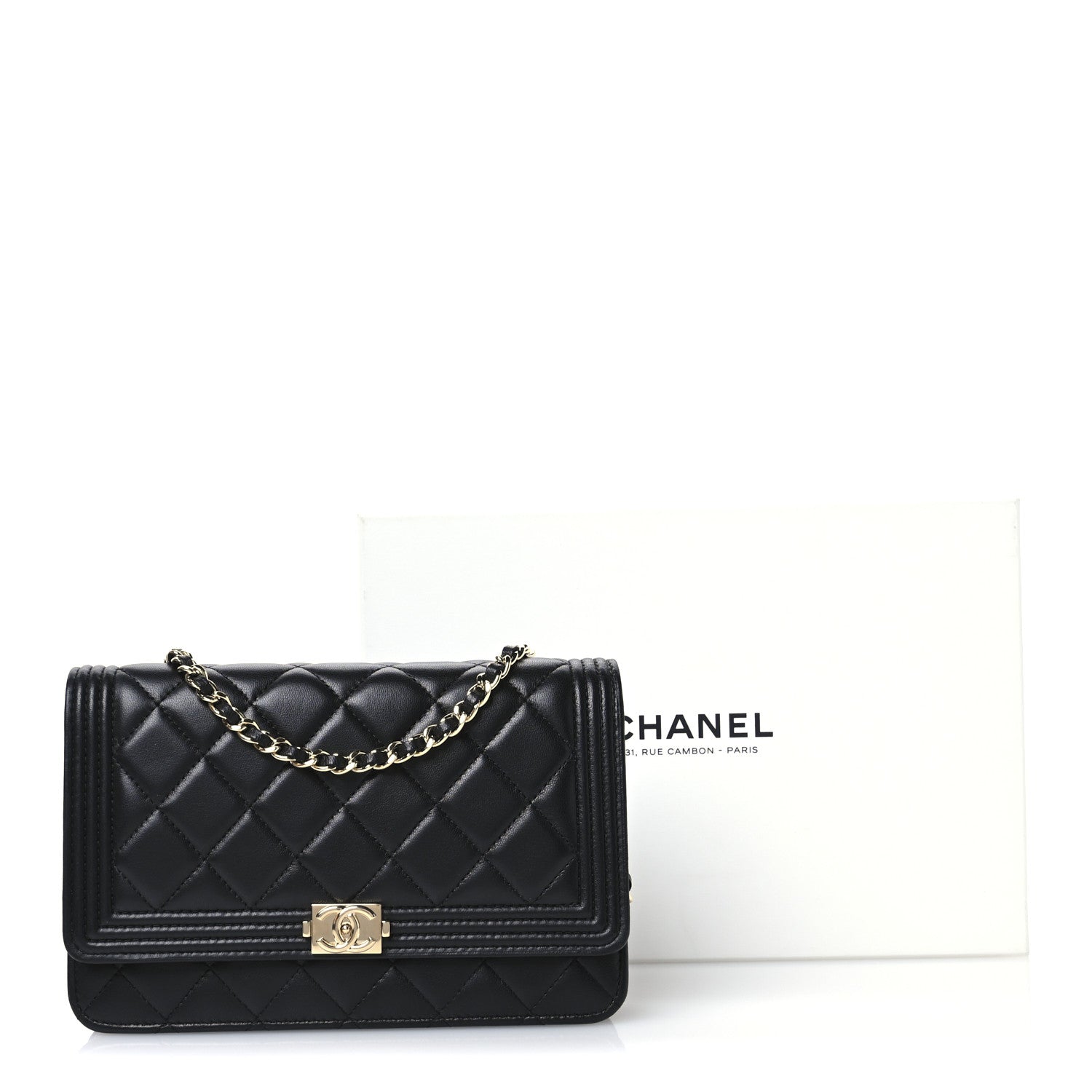 Chanel Lambskin Quilted Boy Wallet On Chain WOC Black 12 of 12