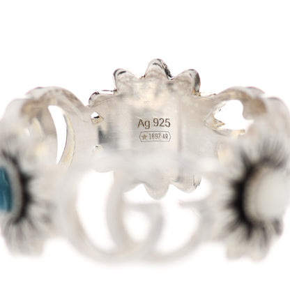 Gucci Sterling Silver Mother of Pearl Blue Topaz Flower Marmont Double G Ring 50 5.25 6 of 6