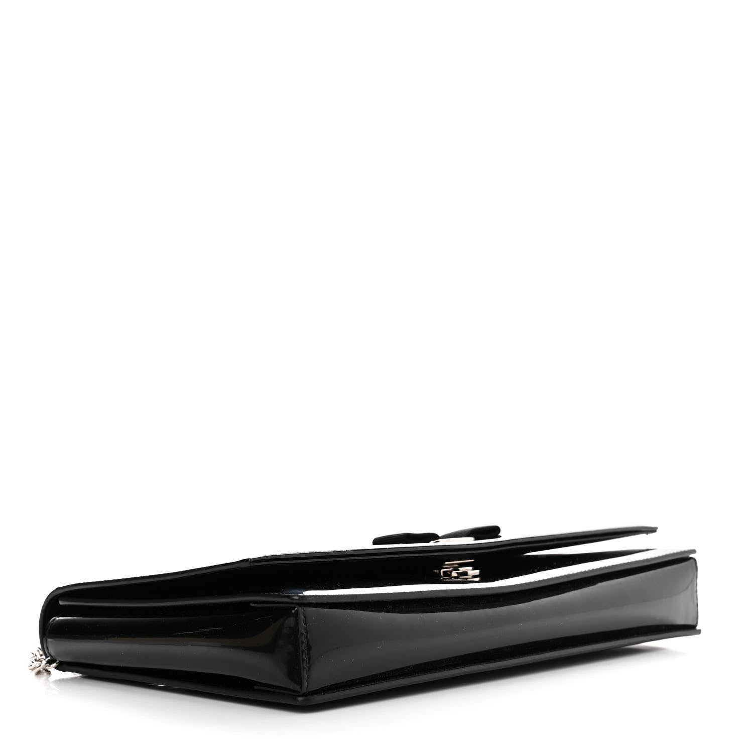 Salvatore Ferragamo Patent Large Ginny Vara Bow Shoulder Bag Black 4 of 12