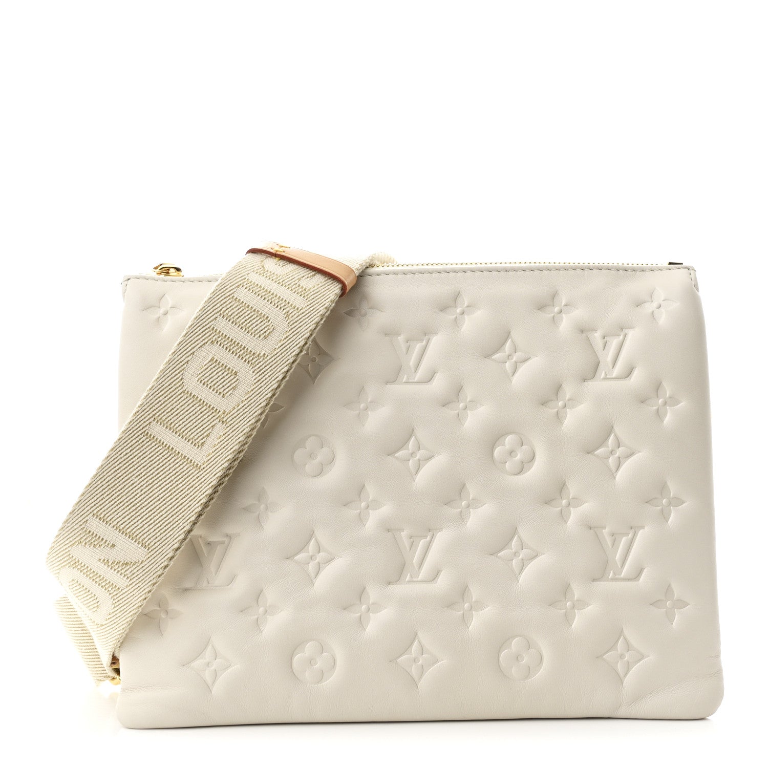 Louis Vuitton Lambskin Embossed Monogram Coussin PM Cream 1 of 12