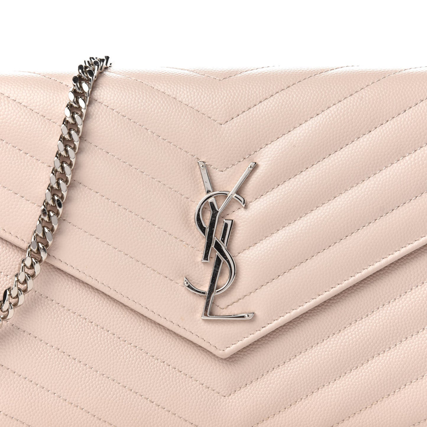 Grain De Poudre Matelasse Chevron Monogram Chain Wallet Washed Light Pink
