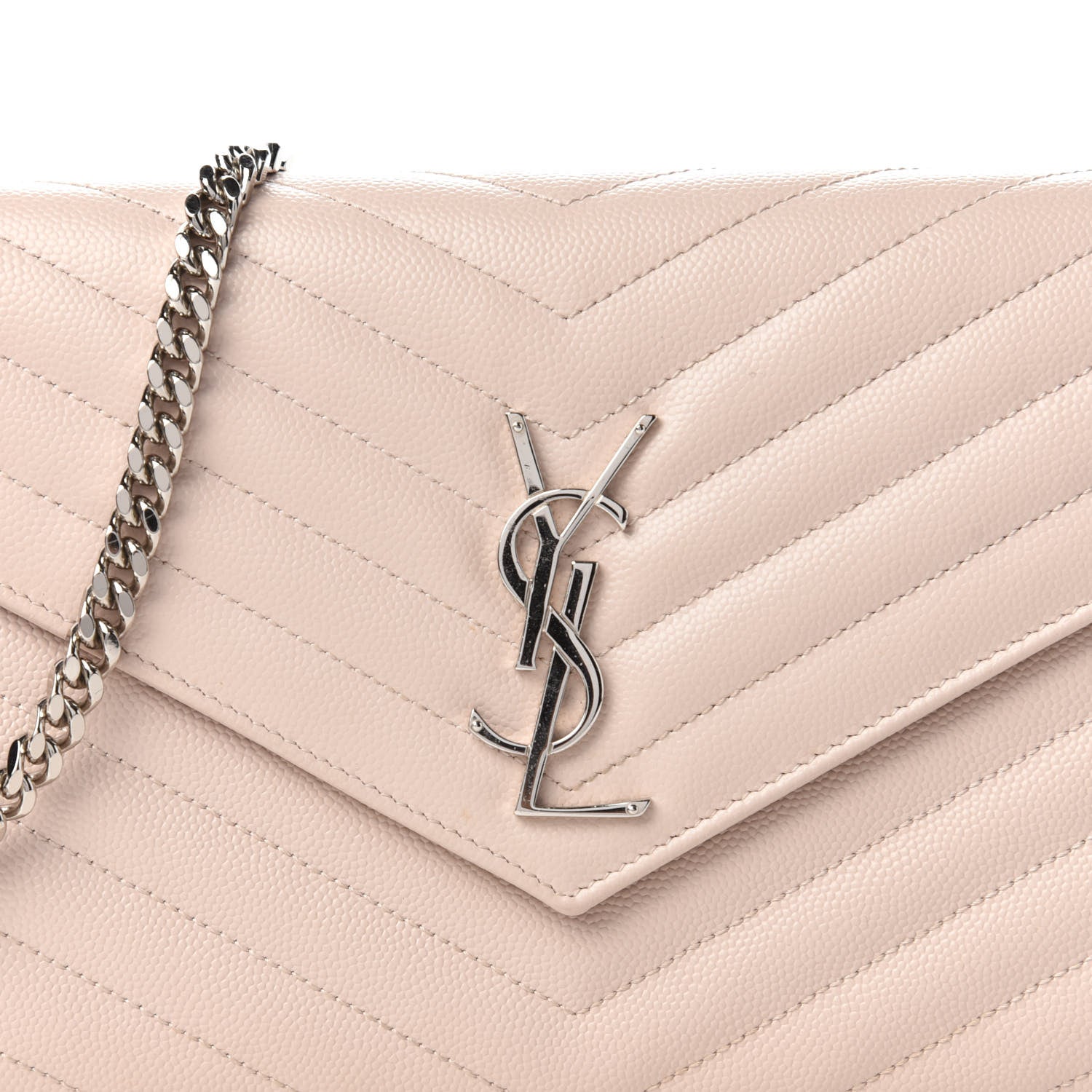 Saint Laurent Grain De Poudre Matelasse Chevron Monogram Chain Wallet Washed Light Pink 9 of 9