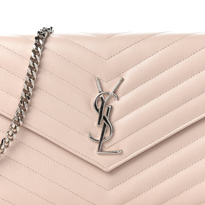 Saint Laurent Grain De Poudre Matelasse Chevron Monogram Chain Wallet Washed Light Pink 9 of 9