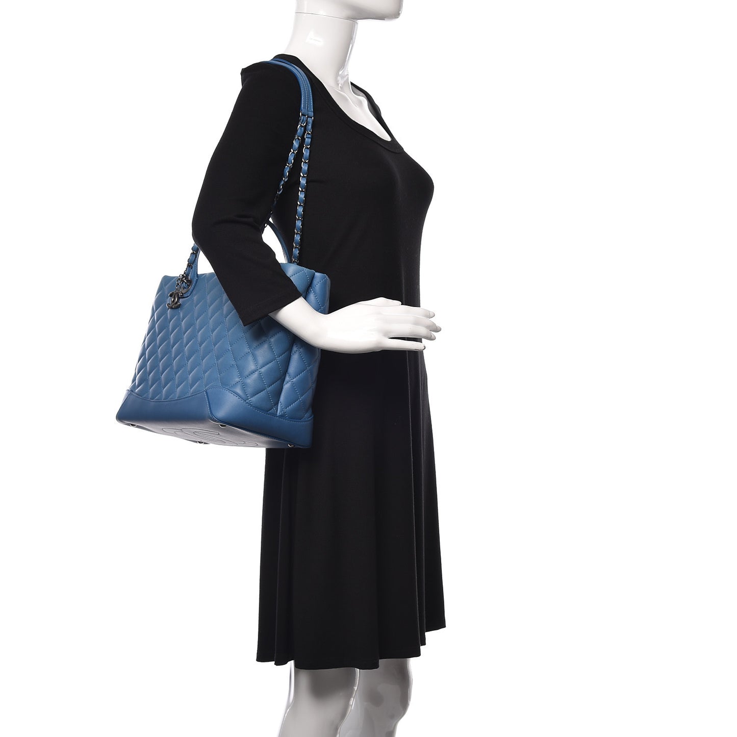 Calfskin Quilted Small Easy Shopping Tote Blue