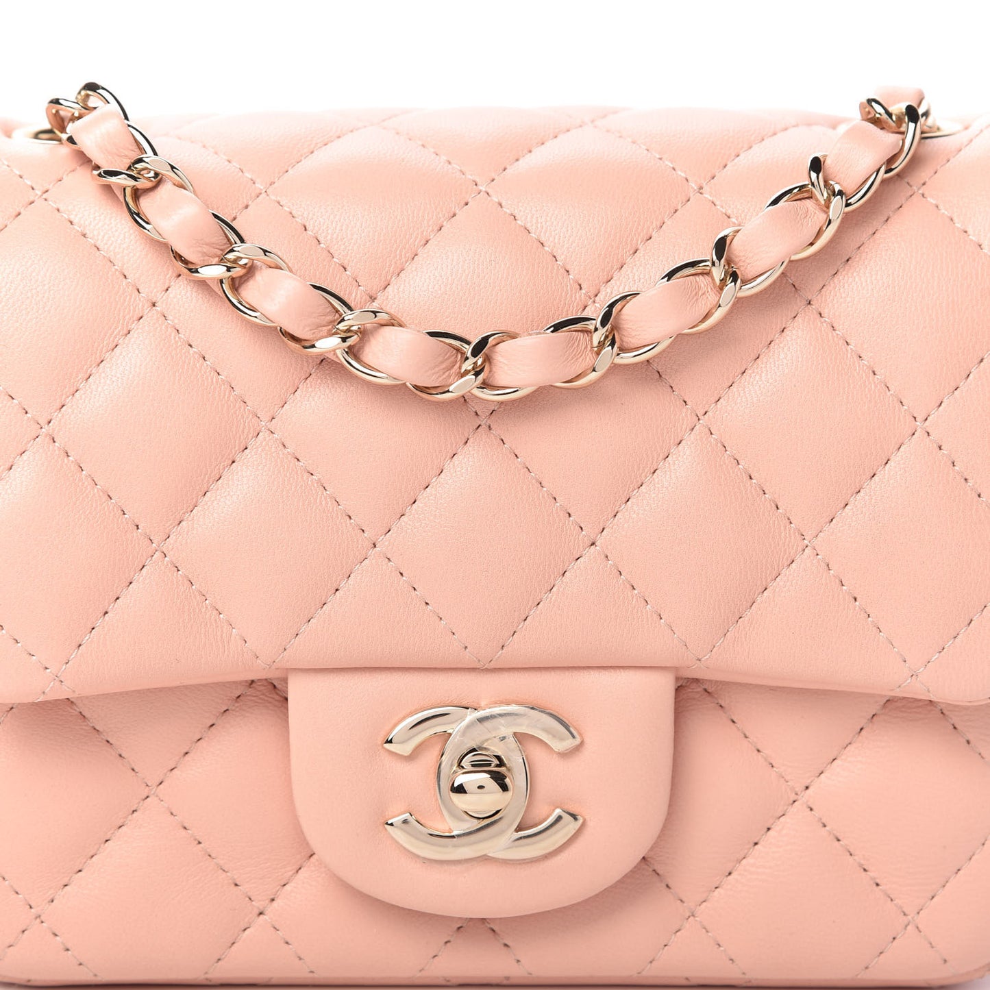 Lambskin Quilted Mini Square Flap Light Pink