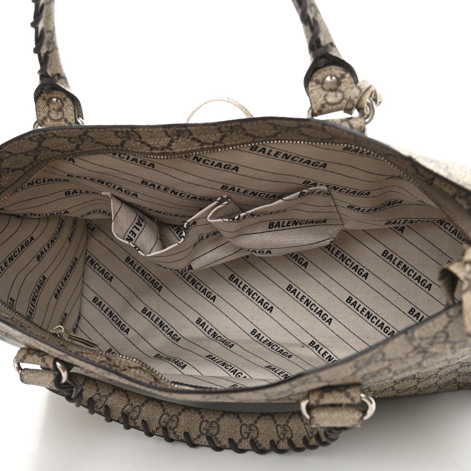 Balenciaga X GUCCI GG Supreme Monogram Neo Classic Silver Hardware City Beige Ebony 6 of 10