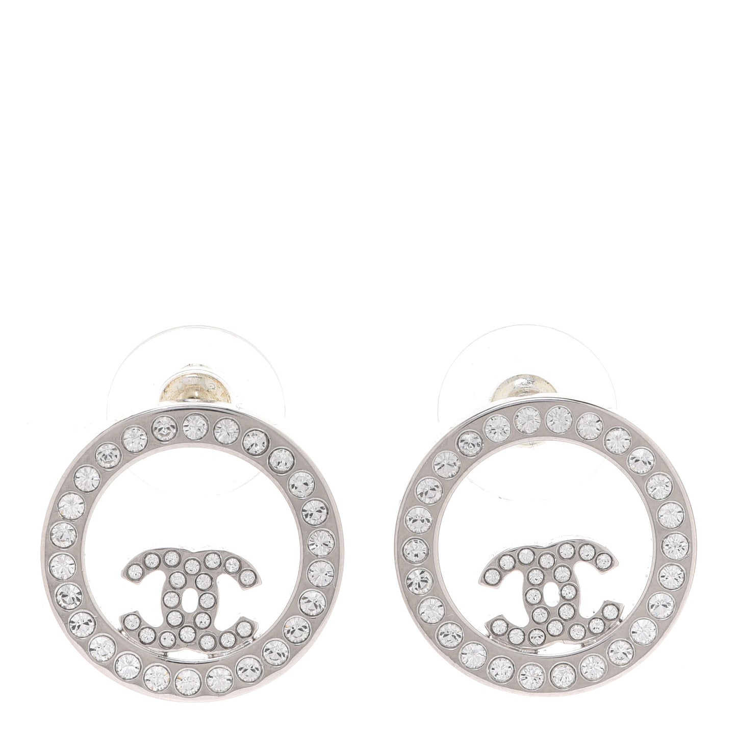 Crystal CC Round Earrings Silver