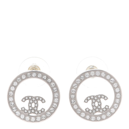 Chanel Crystal CC Round Earrings Silver 1 of 5