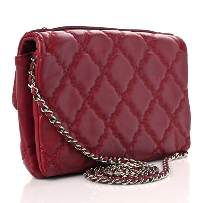Chanel Calfskin Quilted Double Stitch Hamptons Clutch with Chain Red 3 of 19