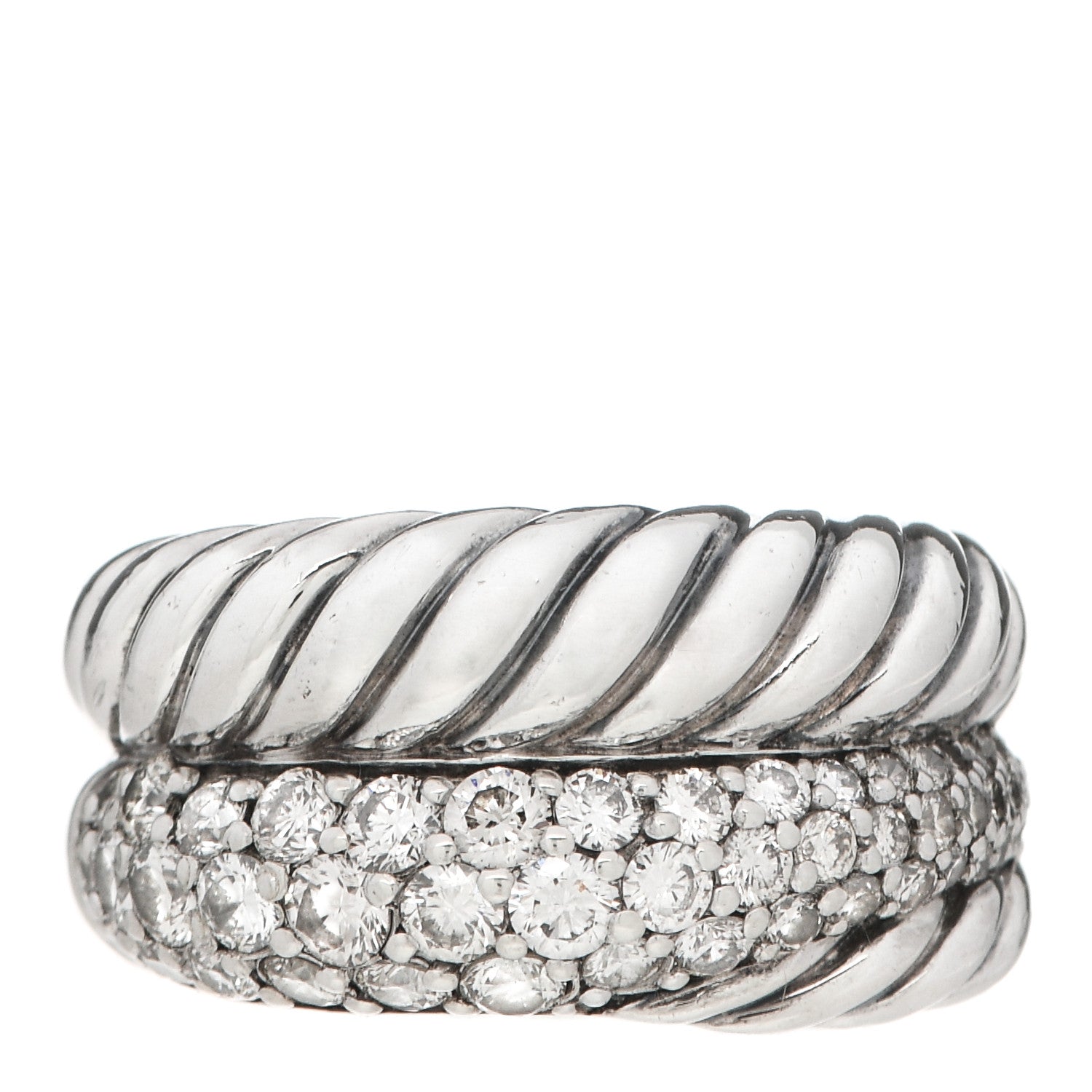 David Yurman Sterling Silver Diamond Thoroughbred Cable Wrap Ring 52 6 1 of 4