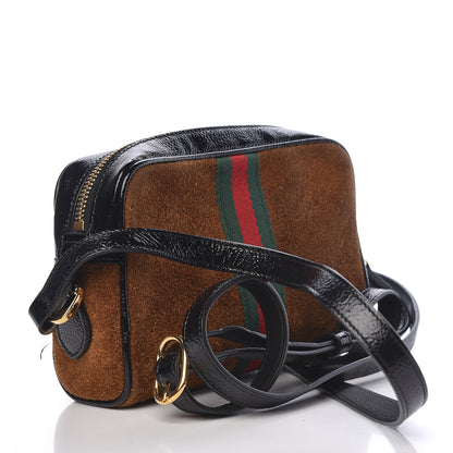 Gucci Suede Patent Web Mini Ophidia Shoulder Bag Nocciola Black 3 of 12