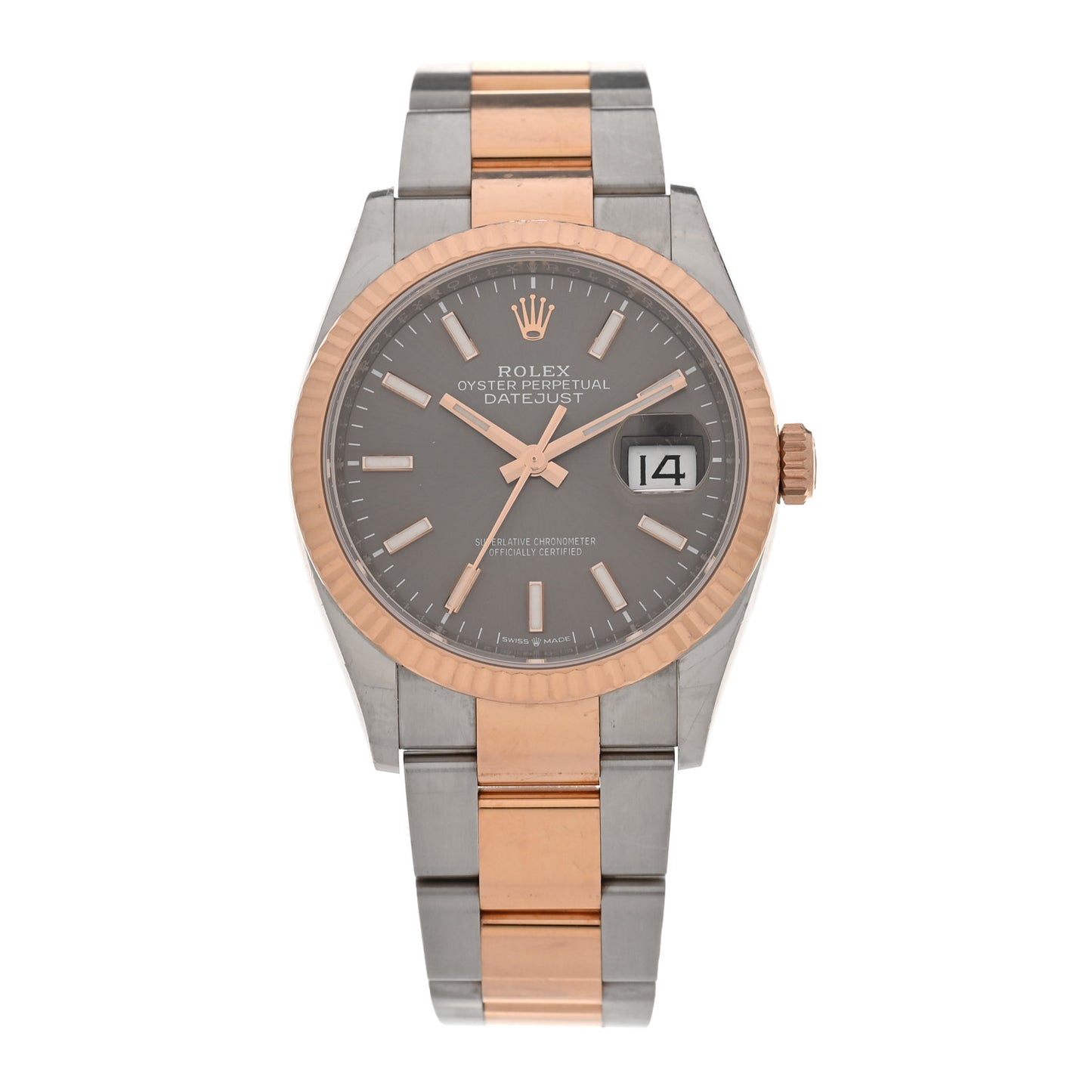 Stainless Steel 18K Everose Gold 36mm Oyster Perpetual Datejust Watch Slate 126231