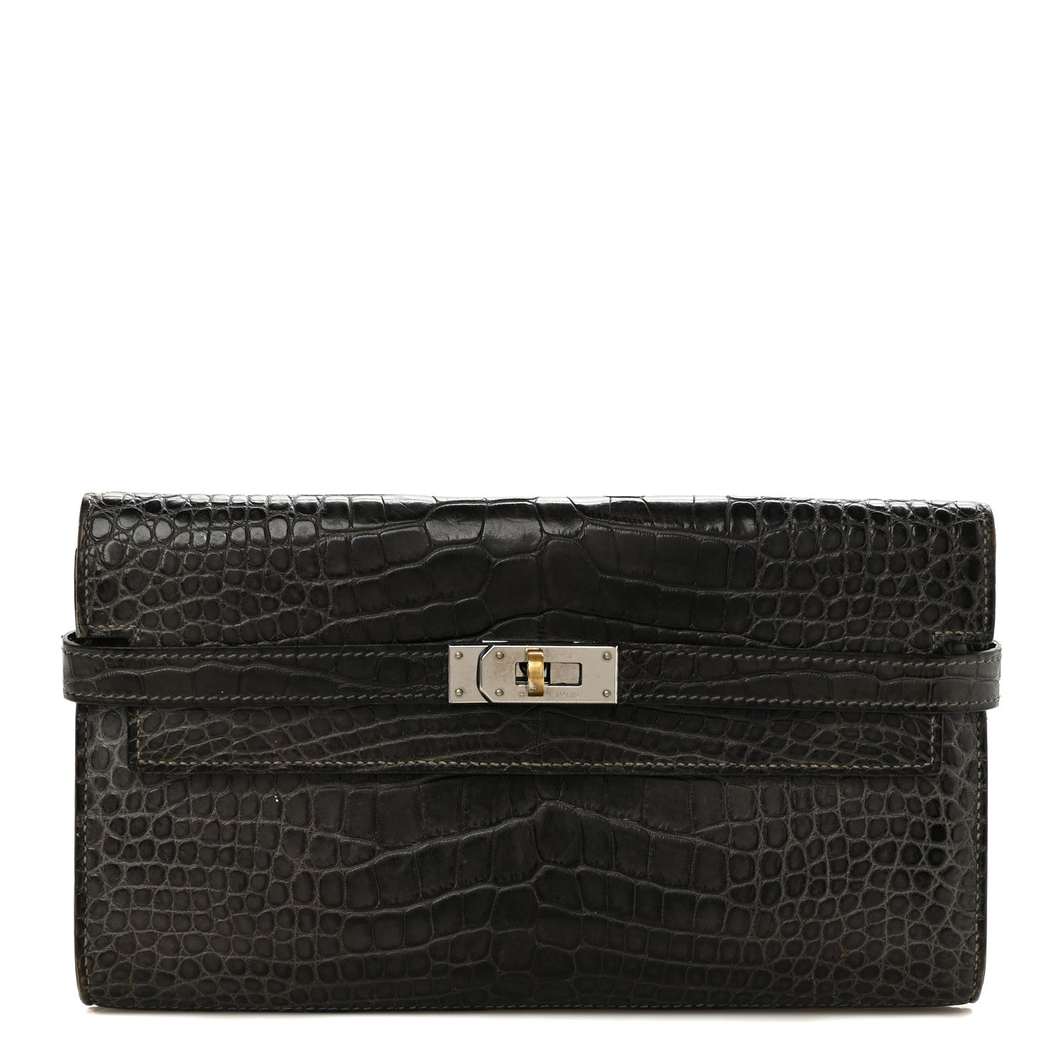Hermes Matte Alligator Kelly Longue Wallet Graphite 1 of 16